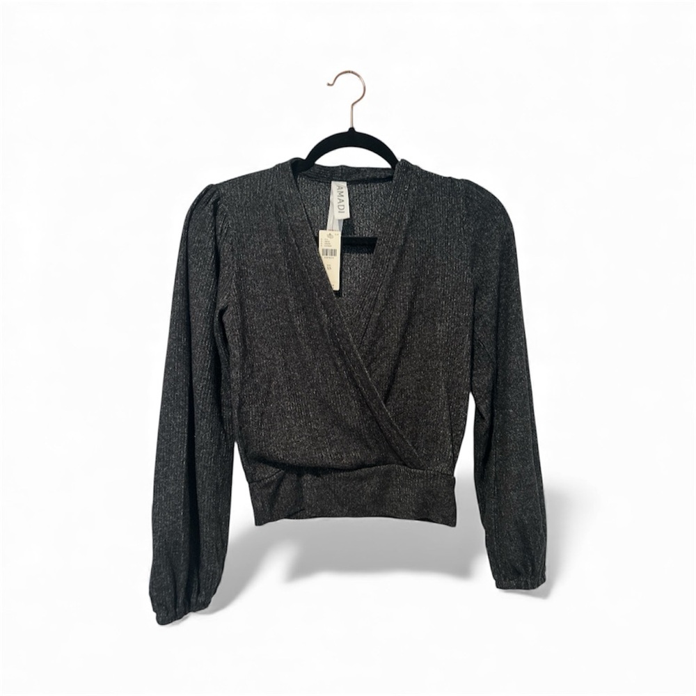 Amadi Anthropology Black Wrap Sweater New with tags size xs